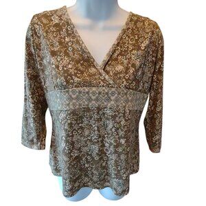 Liz Claiborne Axcess Floral Top V-neck - 3/4 length sleeves Size L